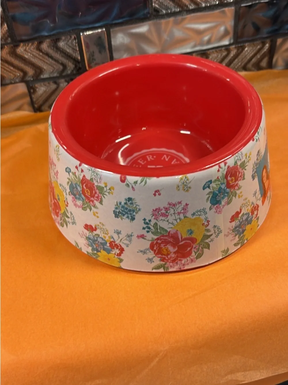 Pet Bowls Set with Floral Pattern - Multicolor